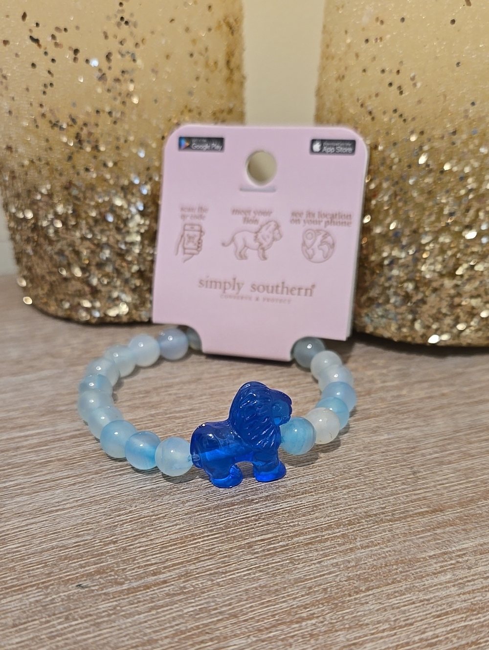 NWT Simply Southern Blue Lion Beaded Tracker Stretch Bracelet